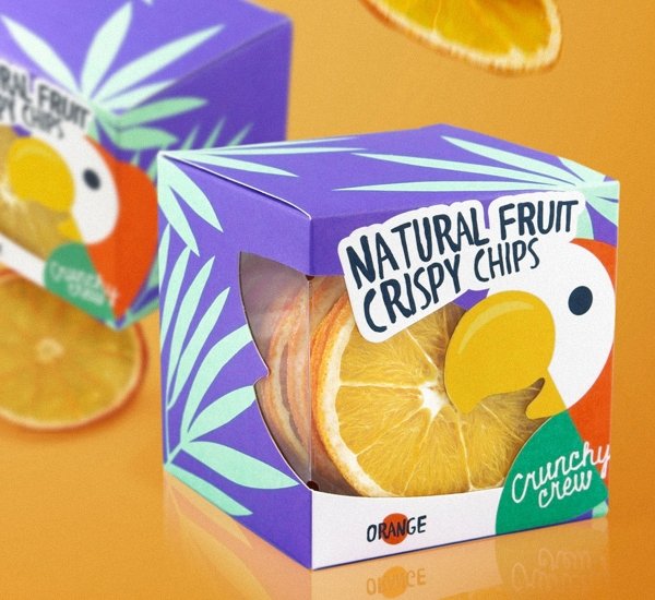 Дизайн упаковки фруктовых чипсов Crunchy Crew - примеры работ Дизайн упаковки фруктовых чипсов Crunchy Crew