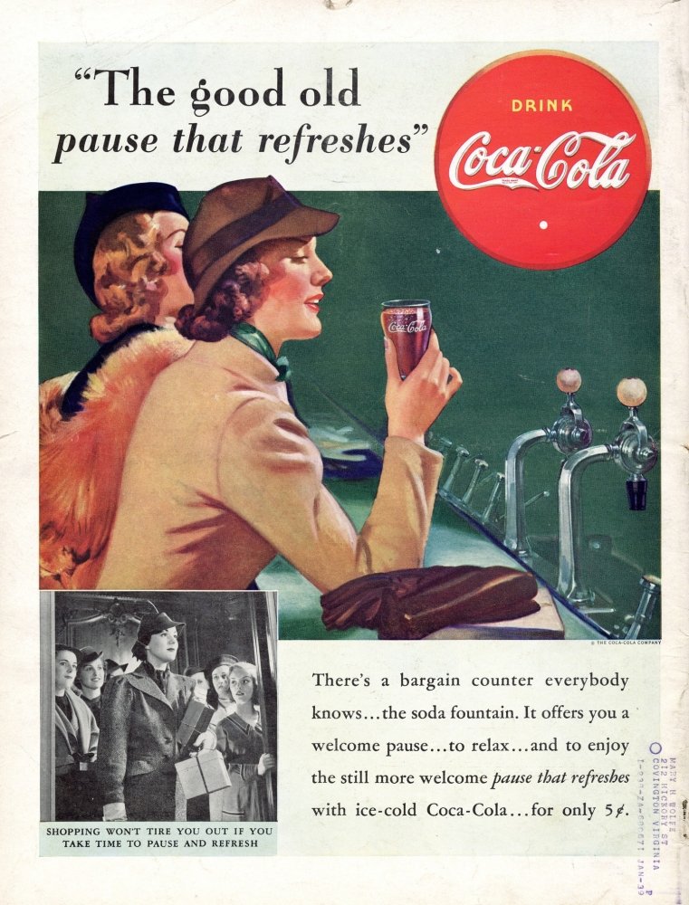 Логотип Coca Cola в рекламе 30-х – примеры работ Логотип Coca Cola в рекламе 30-х